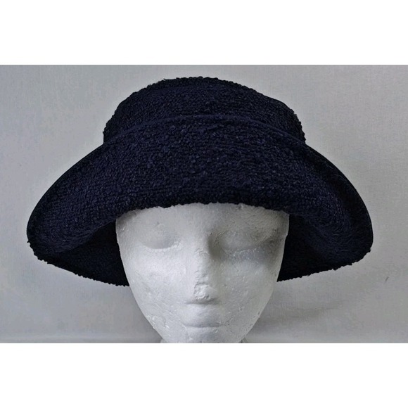 Gigi Pip Rylee Navy Bouclé Bucket Hat Gold GP Pin Satin Liner Womens Size 55 XS main image 6